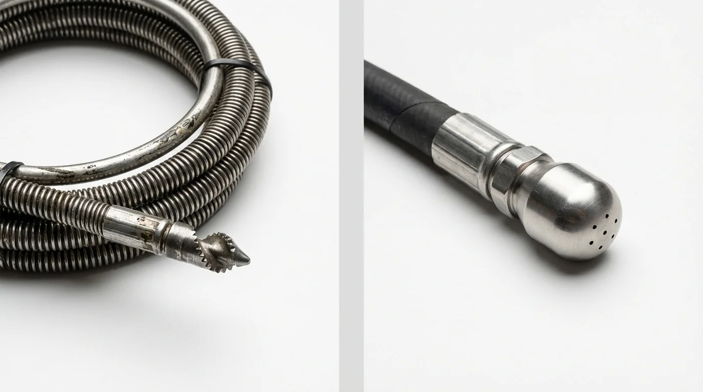 Drain snake cable and hydro jetting nozzle used for drain cleaning in Clay Center, KS